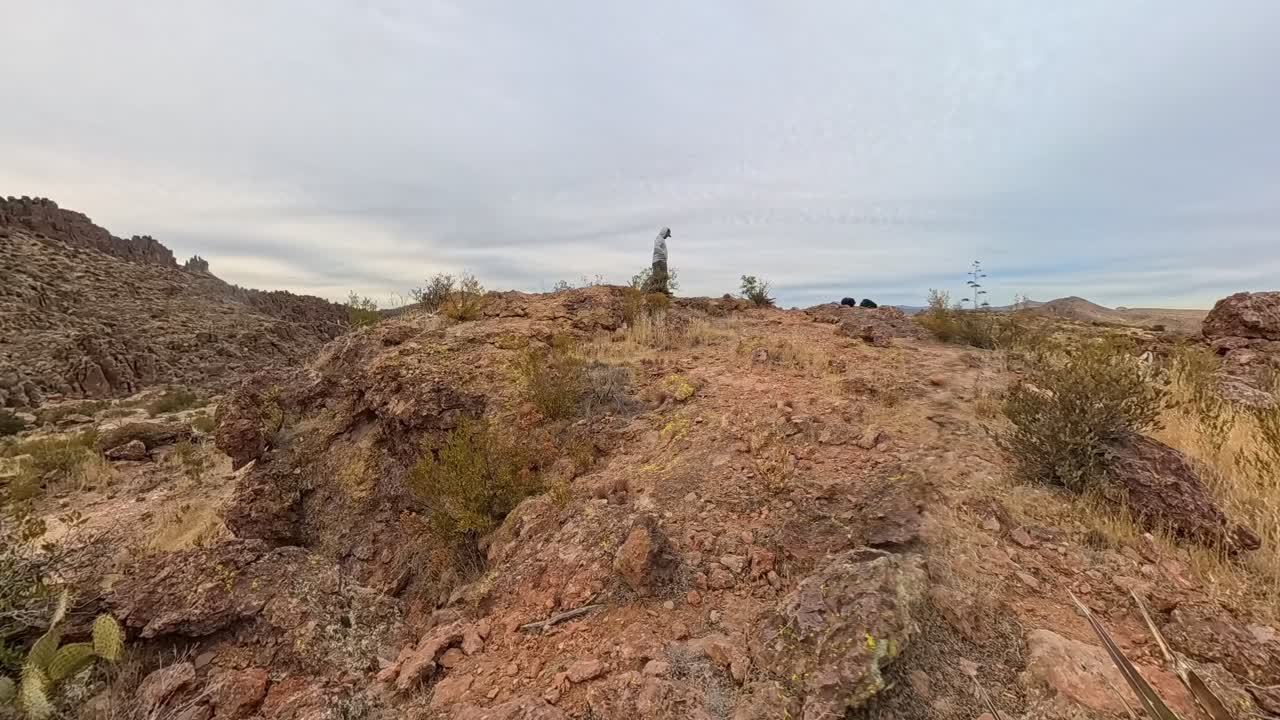 Panning Cloud Time Lapse and hiker in the Superstition Mountains Peralta Trail.