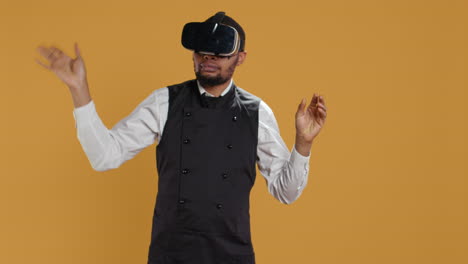 Restaurant-waiter-uses-virtual-reality-headset-with-artificial-intelligence