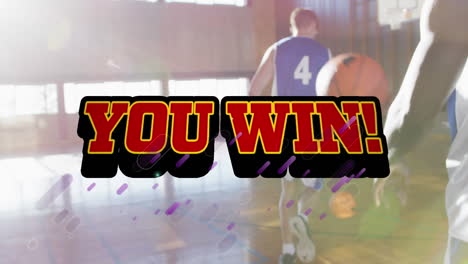 animación de usted ganar texto sobre diversos jugadores de baloncesto masculino