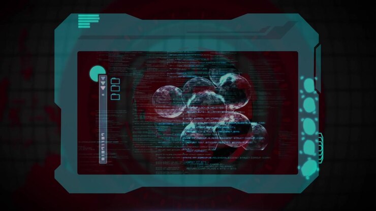 Animation of globe, hand using touchscreen and diverse data processing on digital screen
