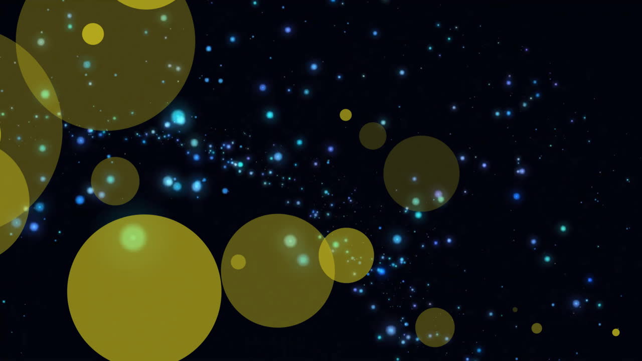 크리스마스 스노우플레이크가 떨어지고 검은 바탕에 빛의 반점이 있는 애니메이션