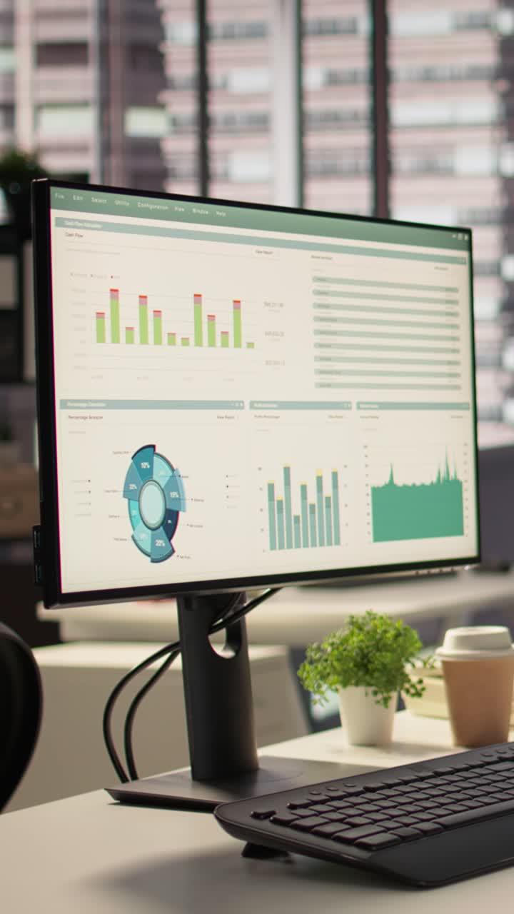 Computer Monitor Displaying Business Charts and Financial Data in ...