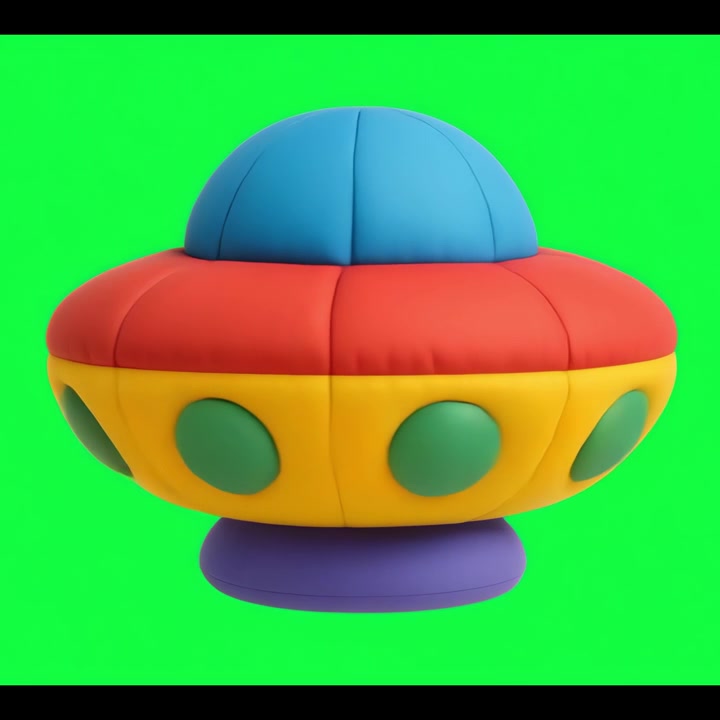 3D Animated Colorful Toy UFO on Green Screen