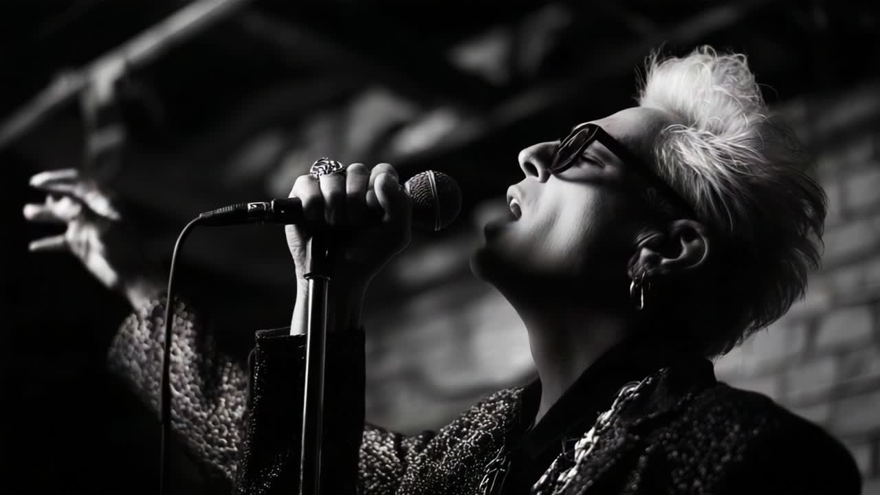 Captivating Performance: A Vocal Artist Takes Center Stage with Passionate Expression and Commanding Presence, Seamlessly Engaging the Audience with an Electrifying Musical Experience