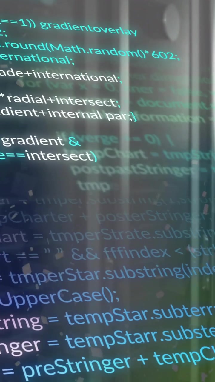 Datakode og matematiske formler over serverrack i et datasenter.
