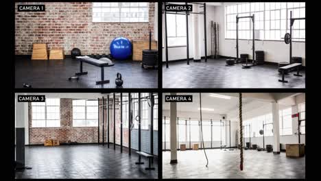 Composite-of-views-from-four-security-cameras-in-different-areas-at-a-gym