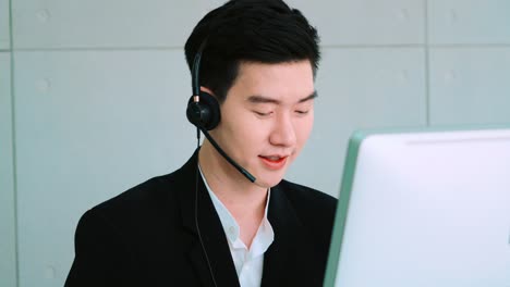 business people wearing headset working in office