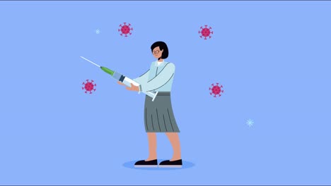 animación de la enfermedad covid-19 con partículas y vacuna para mujeres