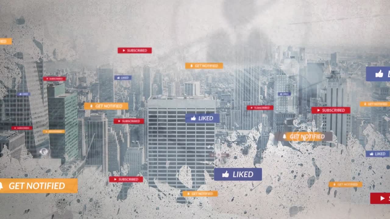 도시 풍경 위의 아이콘과 연결된 네트워크의 애니메이션