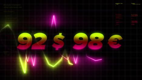 currency exchange data visualization with neon graphics