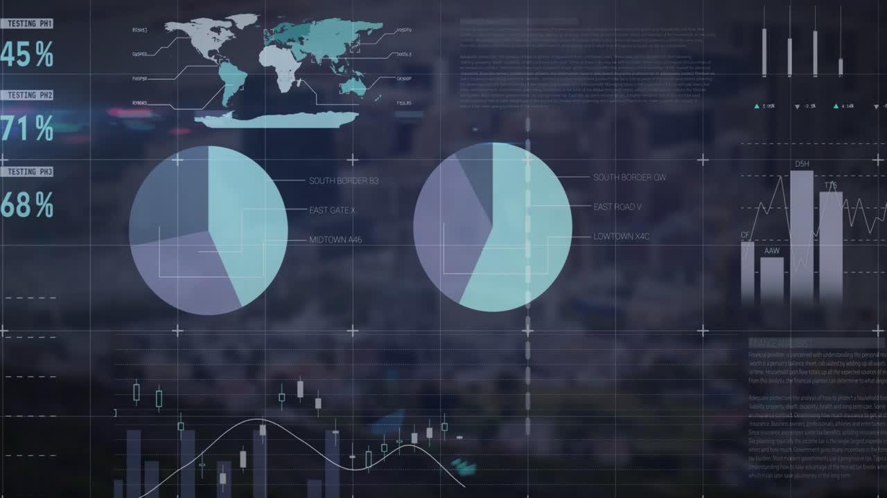 Animation of data processing over landscape