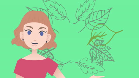 animation of woman talking over leaf icons