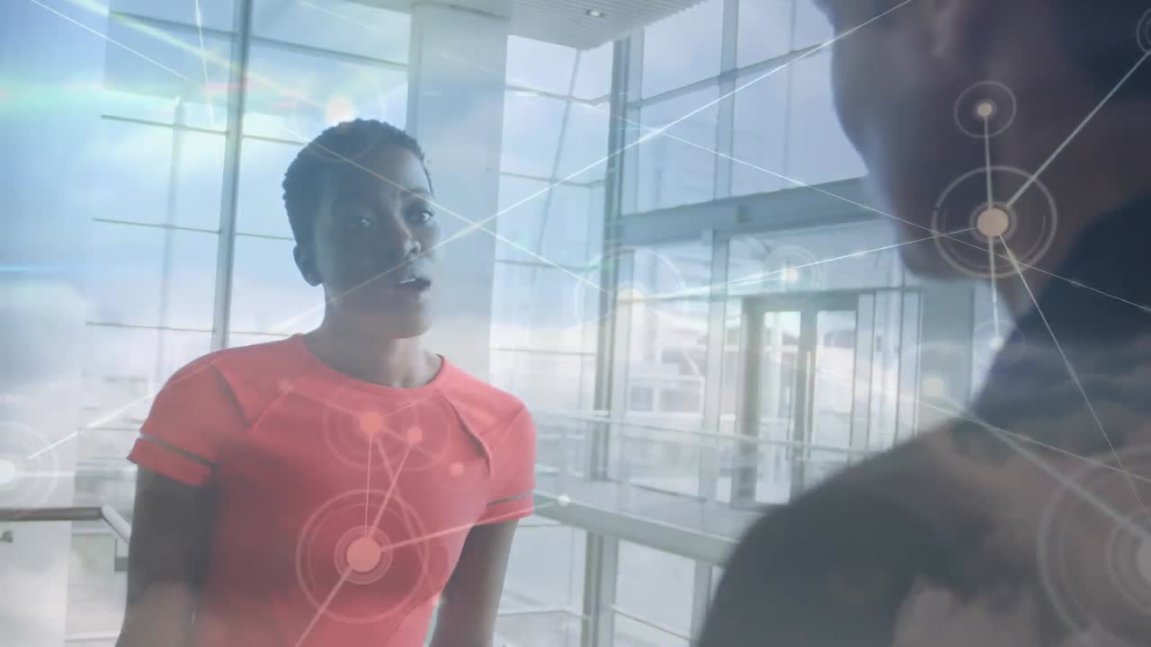 Animation of network of connection over business people in the office