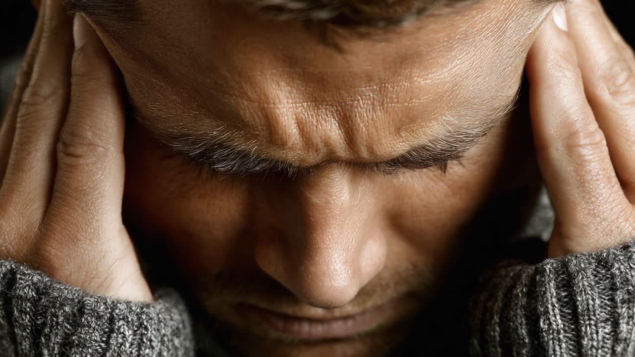 Um homem em sofrimento: capturando a intensa luta emocional e o fardo mental enquanto ele segura a cabeça em frustração e dor