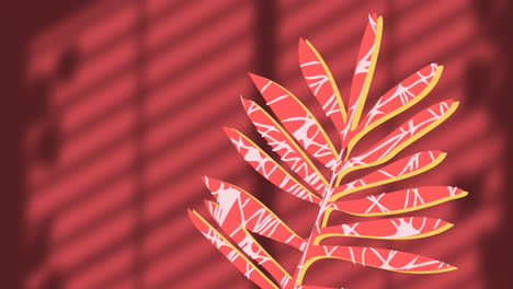 animación de la planta sobre hojas y sombra de la ventana sobre fondo rojo