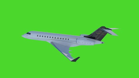 avión privado volando aislado en pantalla verde, jet privado ariel tiro en pantalla verde 4k, elemento de video