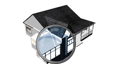 magnifying glass examining a house. architecture and home ownership