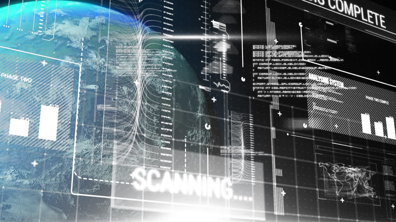 Animation of data processing over globe on black background