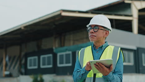 engineer using tablet on construction site