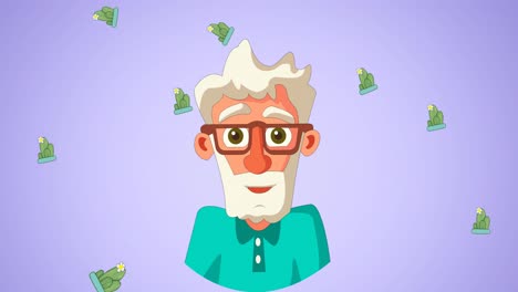 composición del abuelo sonriendo sobre un fondo azul