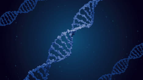 animación de macro de cadenas de adn 3d azules que giran