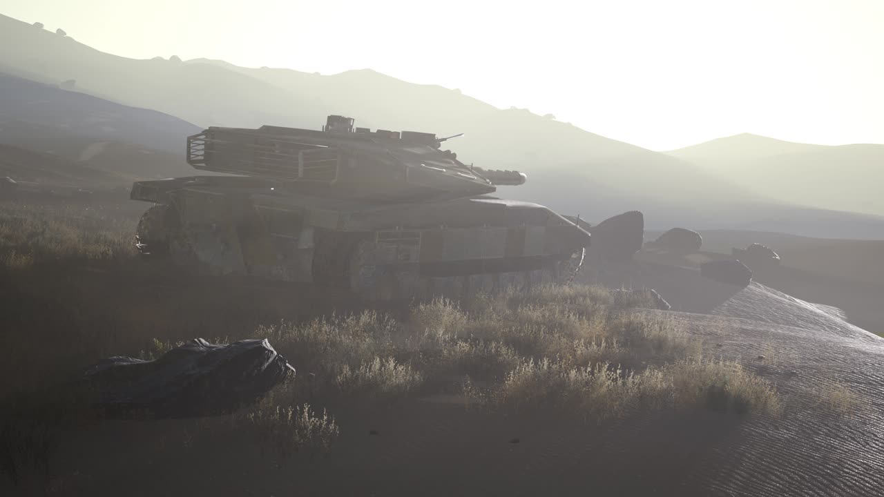Vecchio carro armato arrugginito nel deserto