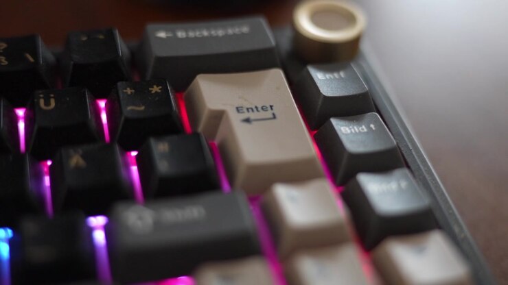 Close-up of Mechanical Keyboard with Dynamic RGB Lighting