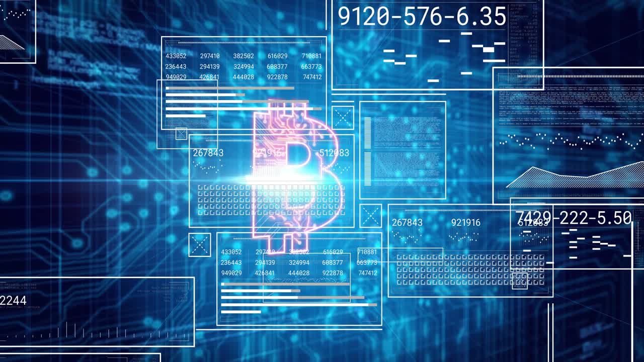 Following core glow activation Bitcoin symbol emerging, pulsing while highlighting live crypto data