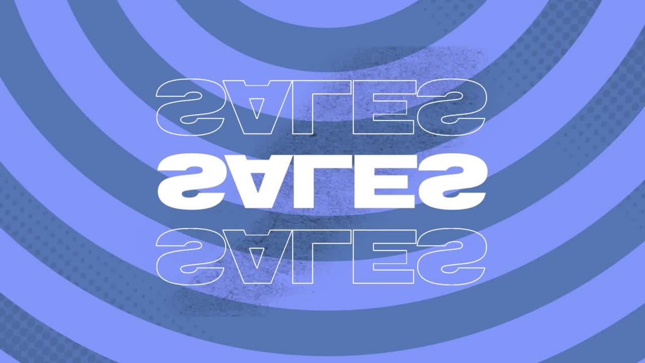 파란색 배경에 대한 원형 패턴 위에 판매 텍스트의 애니메이션