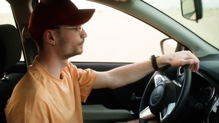 Uomo che guida un'auto