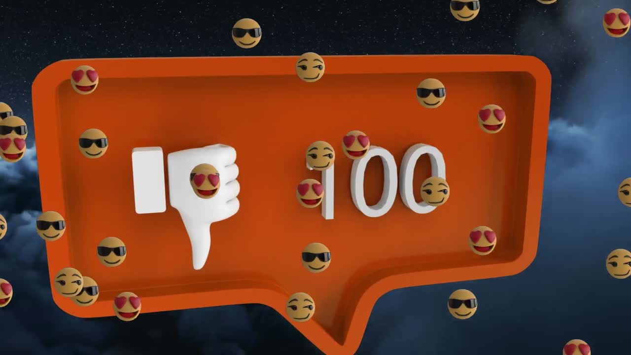 анимация смайликов, движущихся над нелюбимой реакцией социальных сетей и облаками