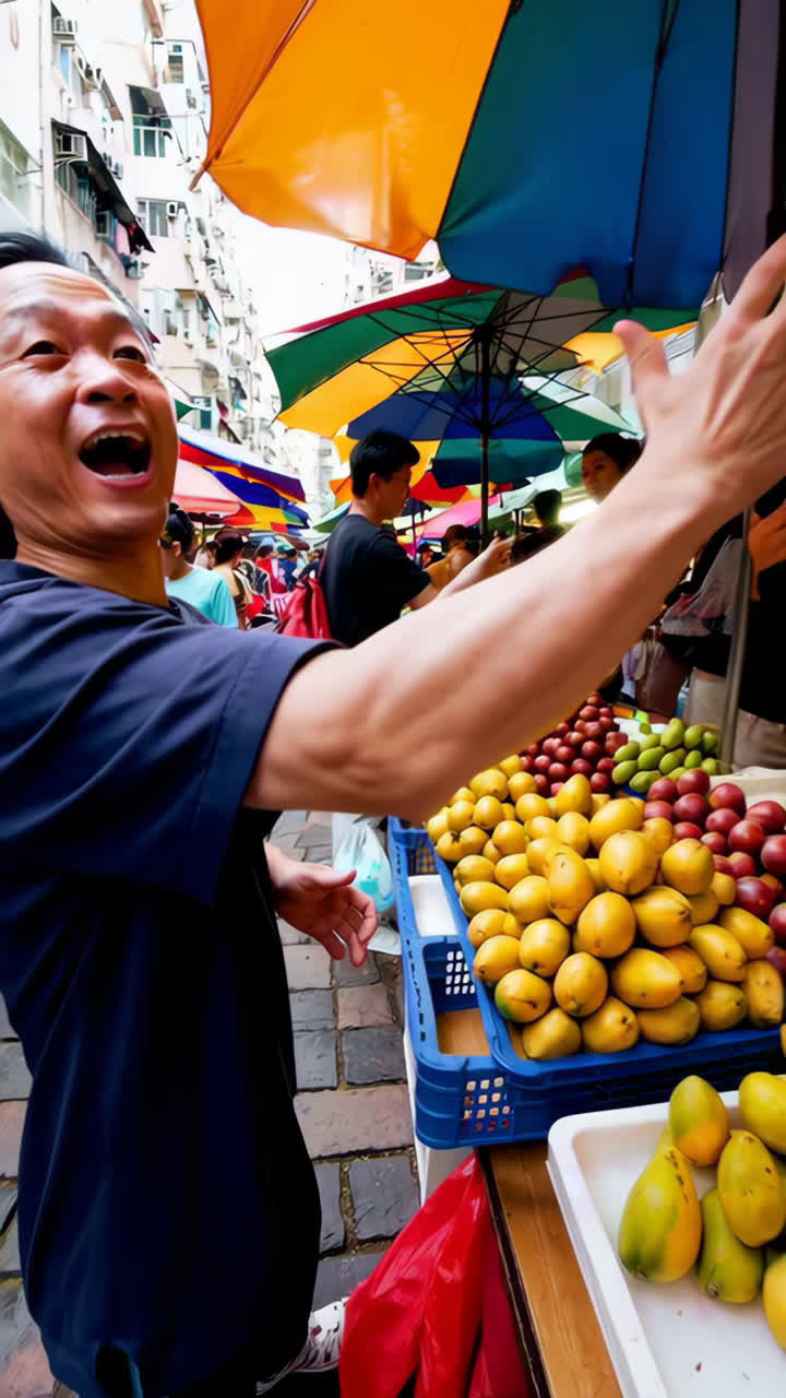 Busy Fruit Market in Hong Kong