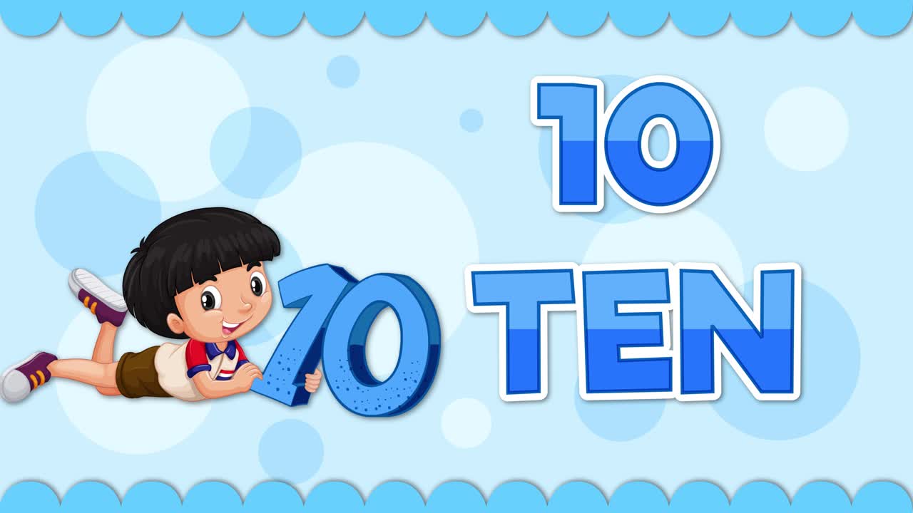 Animated sequence with a child interacting with the number ten. Bright colors, playful style, and dynamic transitions enhance engagement