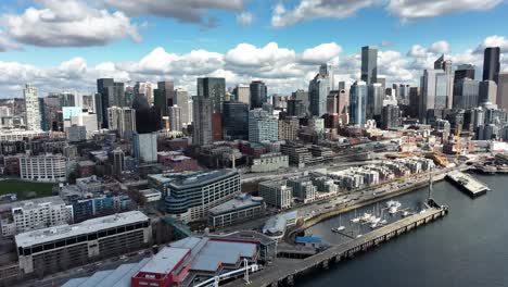 aerial view of seattle waterfront past pier 66