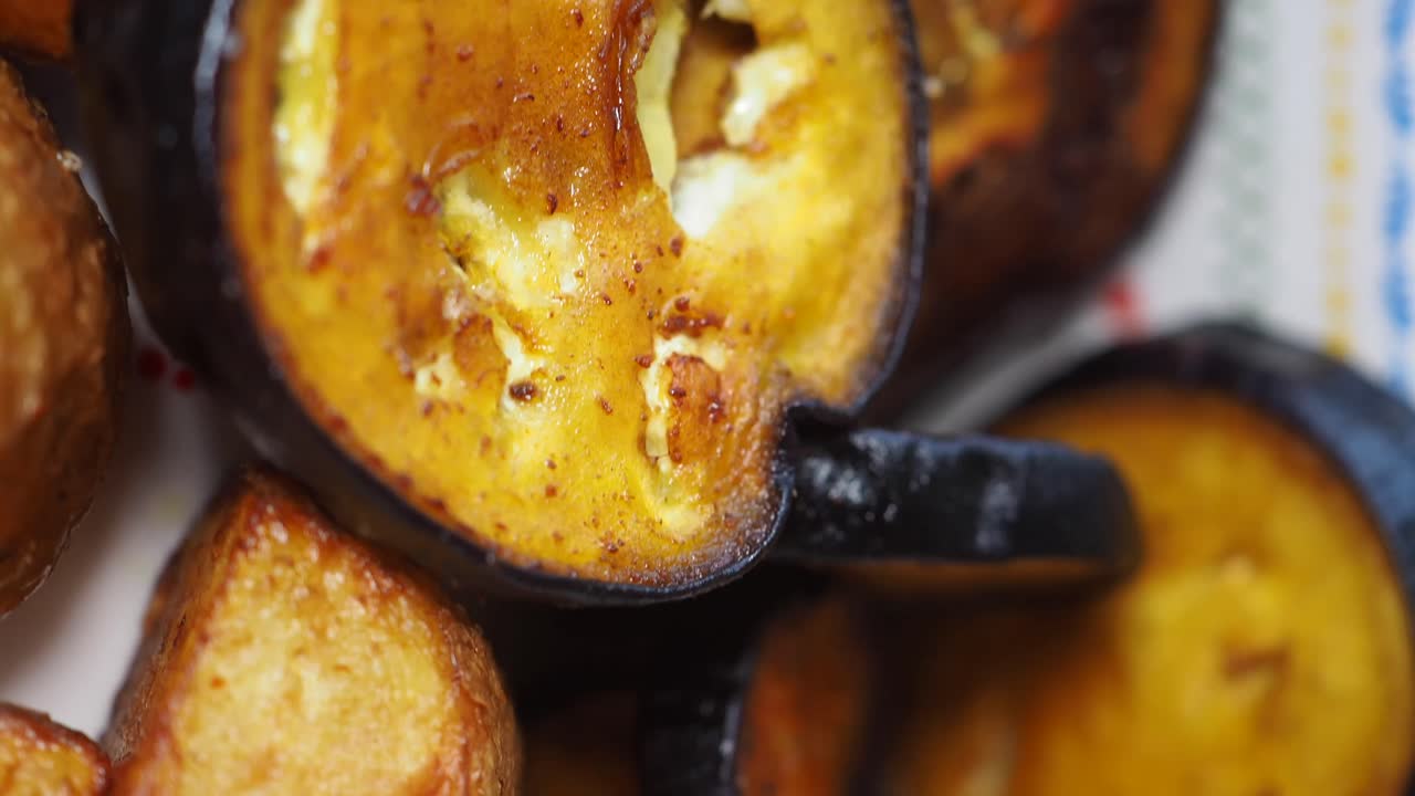 Close-up of cooked eggplant slices
