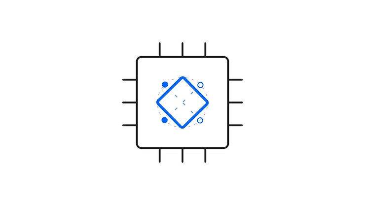 Animated Digital Microchip Icon Rotating on White Background