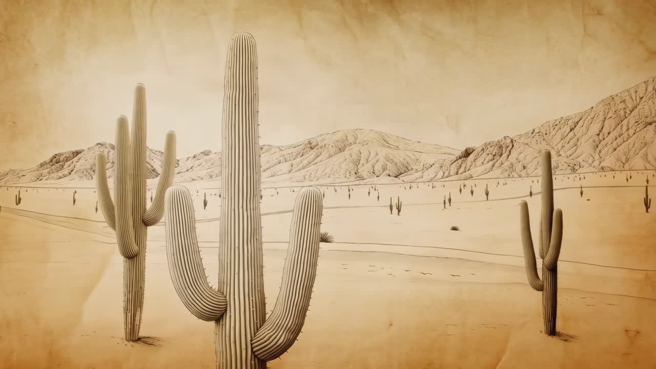 Cactus Landscape Drawing