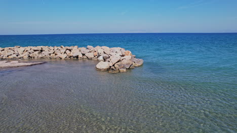 calm waters and rocky shore along the coastline on a sunny day