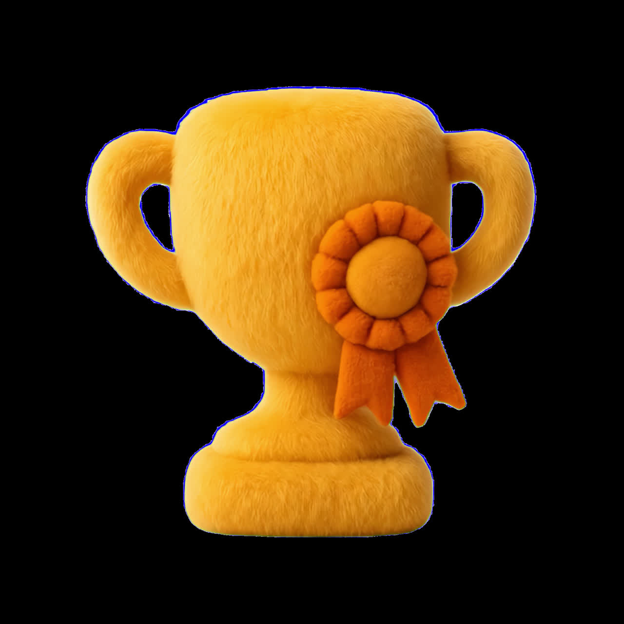 Fuzzy trophy with orange ribbon animation isolated asset, transparent 4K video, alpha channel