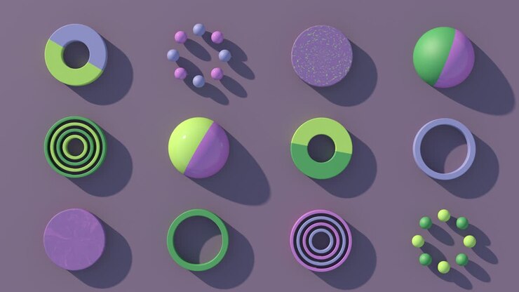 Forme circolari colorate. Animazione astratta, rendering 3D