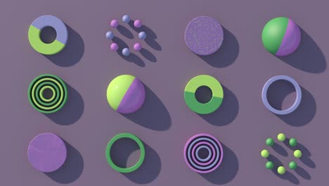 colorful circle shapes. abstract animation, 3d render.