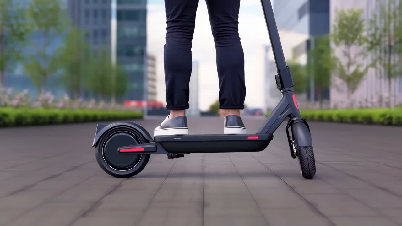 도시 환경에서 전기 스쿠터를 타는 사람