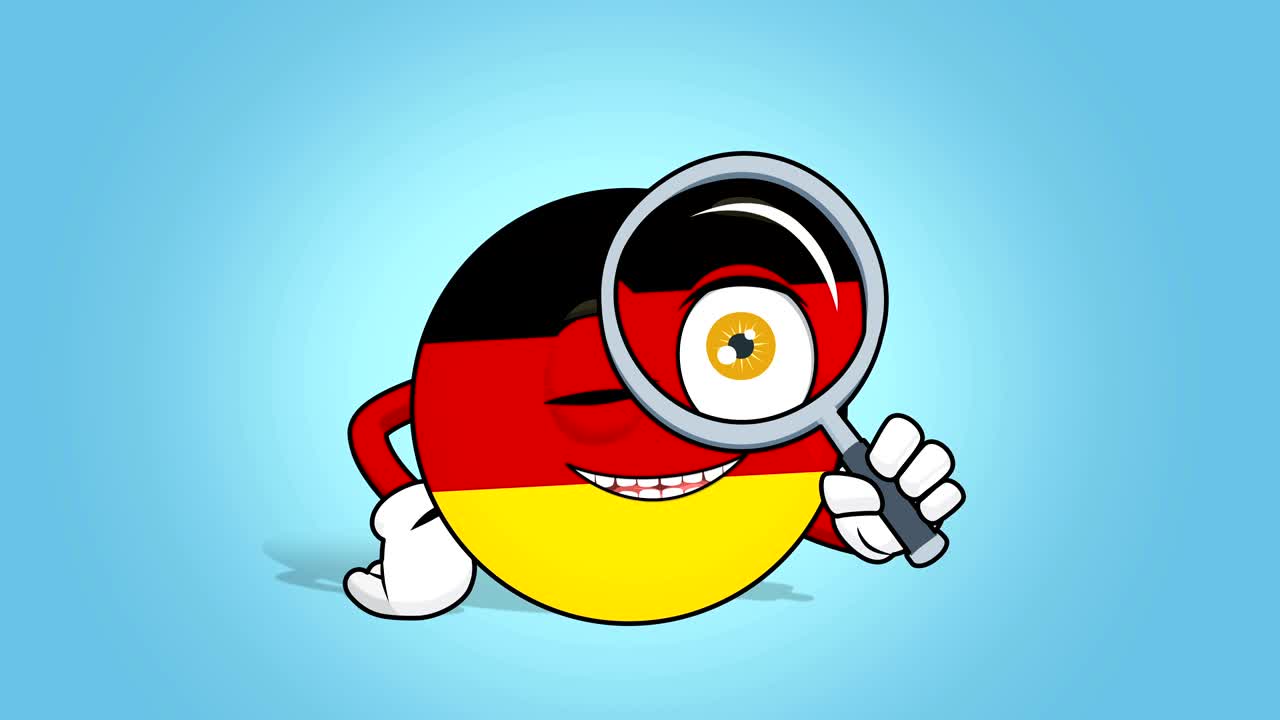 Tegneserieikon flag Forbundsrepublikken Tyskland Forstørrelsesglas med ansigtsanimation