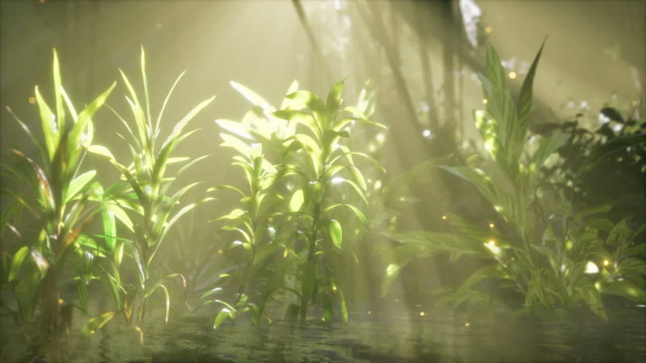 여름날 이른 아침 에 강 위 에 안개 가