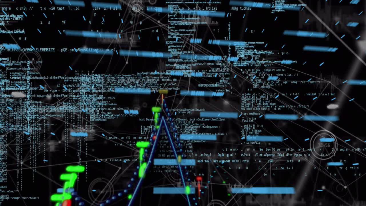 Animation of data processing over black background