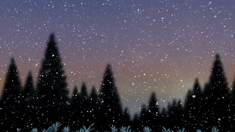 Animation-of-snow-falling-over-winter-landscape