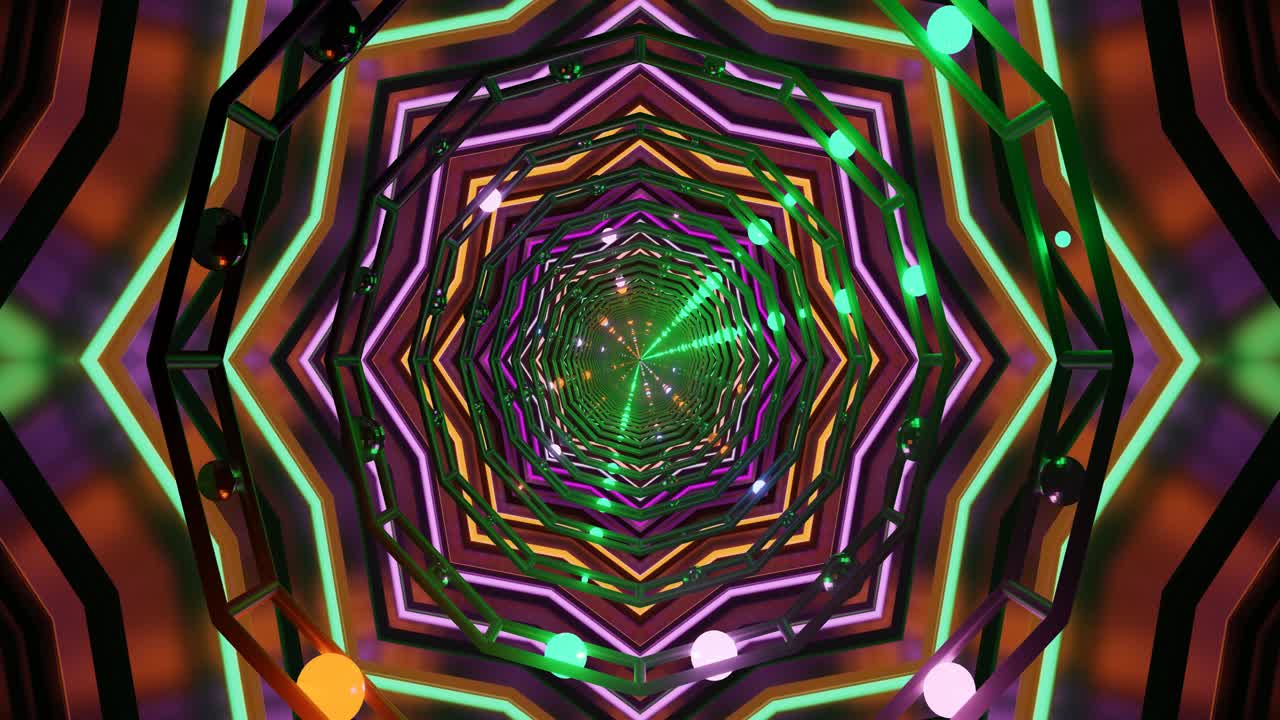 Engaging geometric shapes and vibrant colors swirl and rotate to create a captivating visual experience perfect for screensaver settings, providing constant motion and intrigue