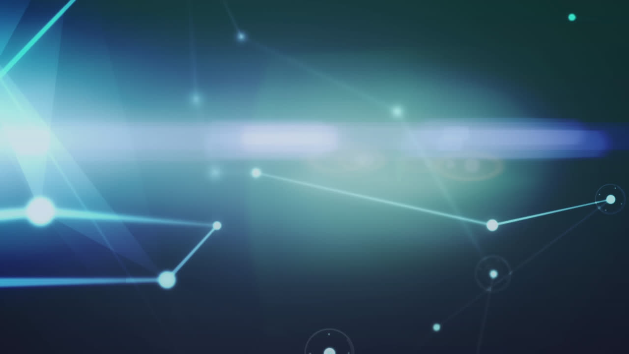 animación de puntos conectados con líneas sobre las llamaradas de la lente contra un fondo negro