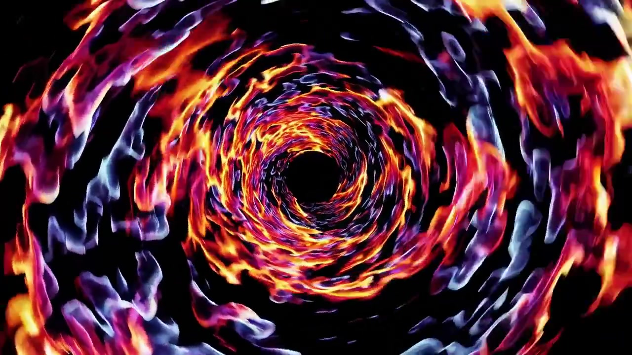 Tunnel a vortice infuocato astratto e colorato, in loop continuo