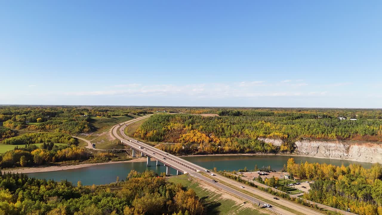 Aerial View Moving Backways looking at the Devon River Valley In Autumn